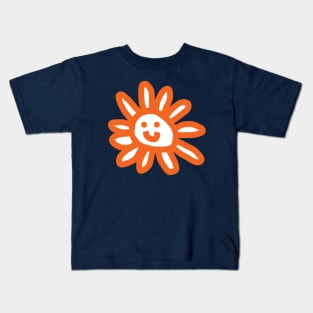 Orange Daisy Flower Smiley Face Graphic Kids T-Shirt